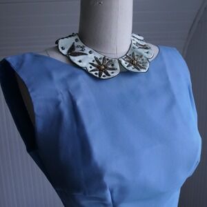 The sweetest vintage 1960s gold bullion floral sky blue satin collar